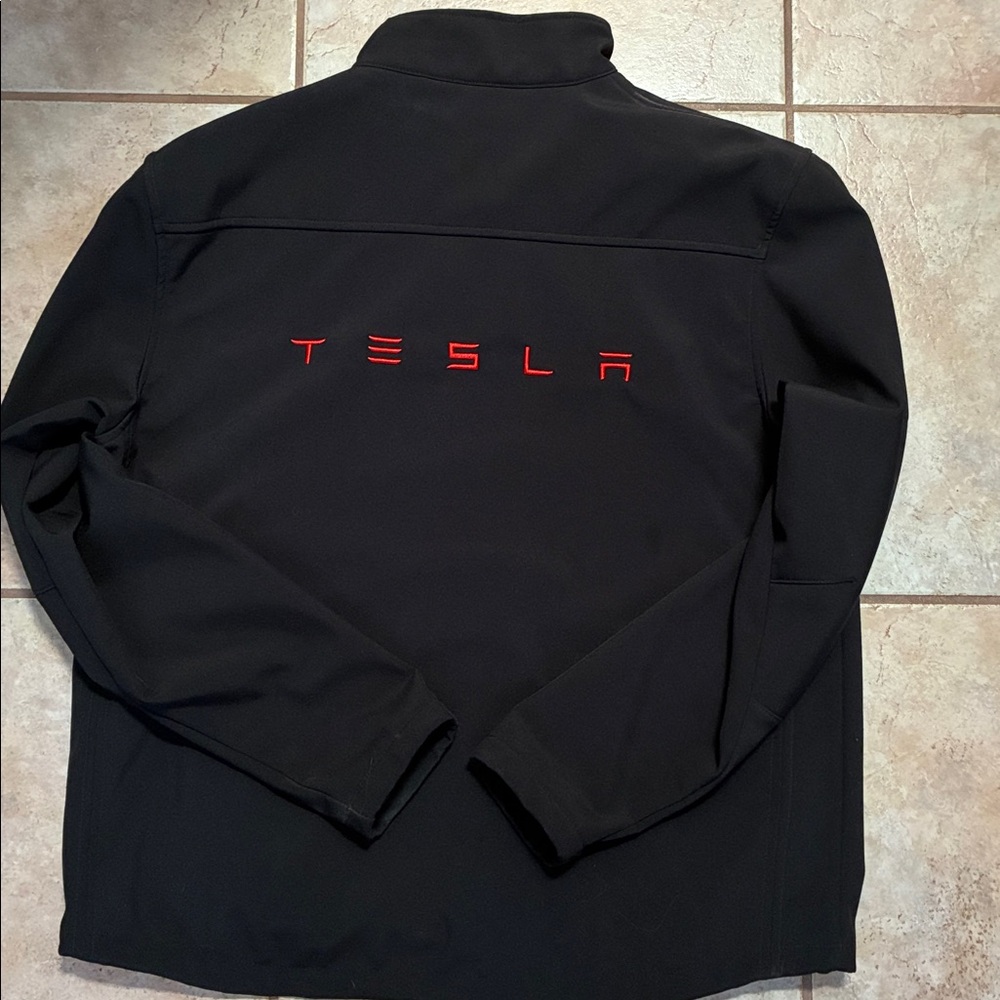 Tesla Black lightweight Jacket with Red Logo Backing